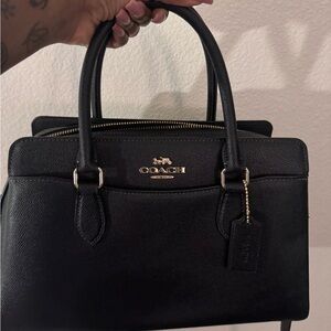Coach Black Pebbled Leather Satchel with Gold Logo